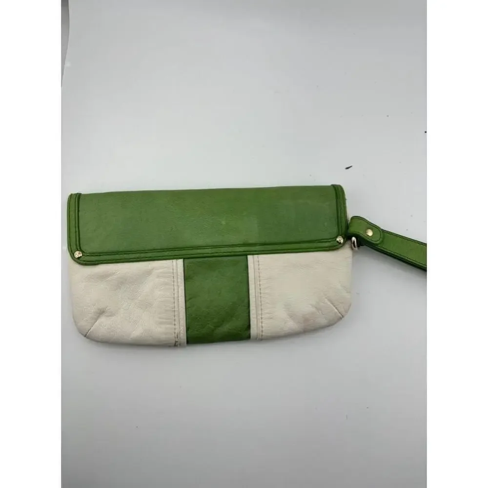Women's Kate Spade Green and White Leather Clutch